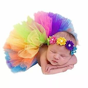 Baby Girl Rainbow Tulle Tutu Skirt Headband Fashion Photo Shoot  Costume Props